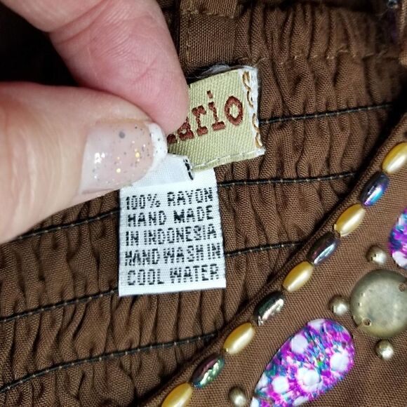 One Shoulder Tan Jeweled Handmade Beaded Dress  - Picture 6 of 7